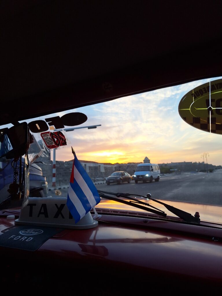 classic car view sunrise